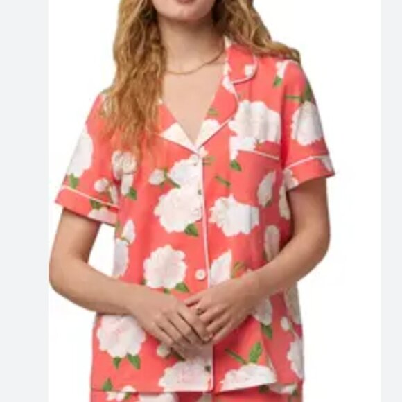 Bedhead Women's Organic Cotton Blend Pink Button Front Short Sleeve Pajama Shirt - Picture 1 of 10